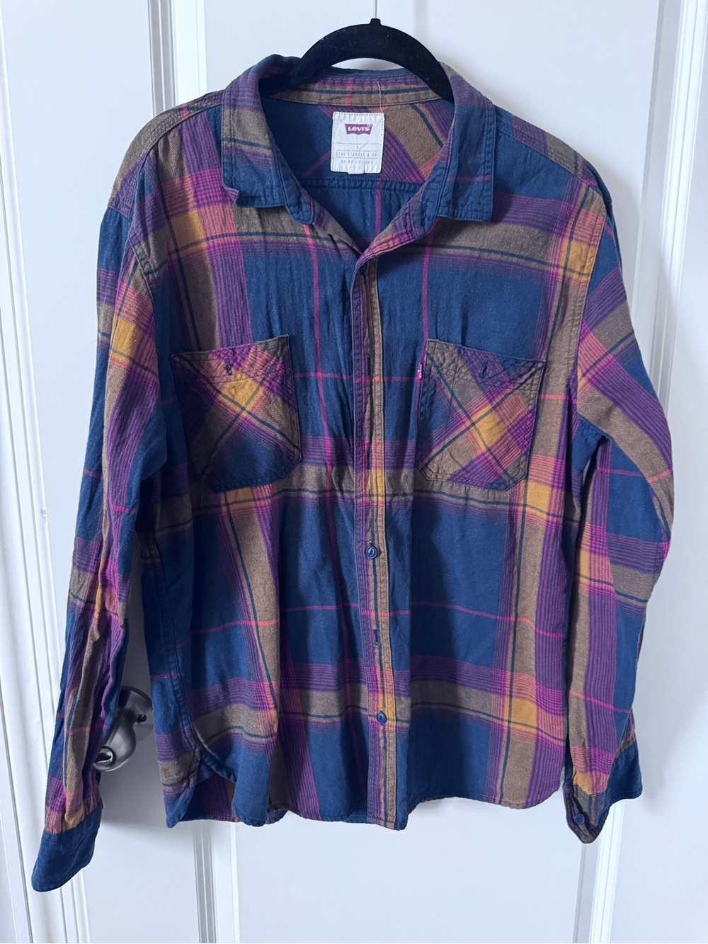 Men’s Levi's Plaid Long-Sleeve Button-Down Shirt Red/Yellow/Navy- Large